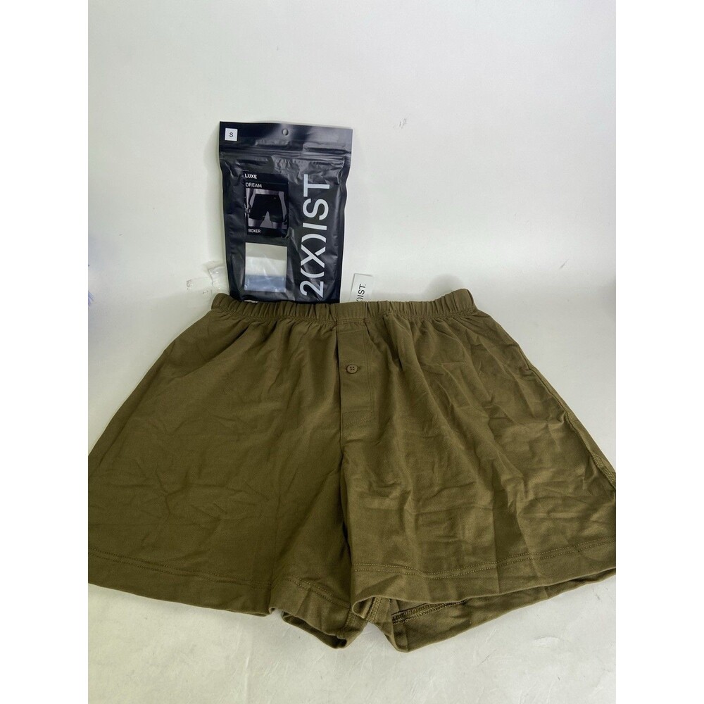 2xist Luxe Dream Knit Boxer Shorts Underwear Dark Olive Green Mens Size S